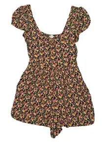 American‎ Eagle Romper XS Black Floral Puff Sleeve Smocked Milkmaid Cottage Y2K