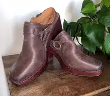 Born Hudson Brown Leather Slingback Clogs Heeled Mules Size 11M Chunky‎ Heel