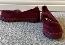 More Fa Burgundy Suede Plush Top Panda Loafers