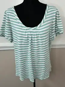 Ana Green and White Stripe Short Sleeve Blouse Size 1X