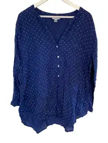 Old Navy the tunic XXL navy blue white polka dot long sleeve button blouse