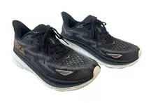 HOKA Clifton 9 Running Shoes Size 7 Wide Black Rose Gold Low Sneakers