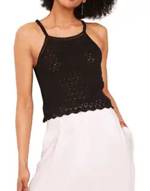 French Connection Nora Crochet Sleeveless Top, Black, Size Large,‎ (10/12) NWT