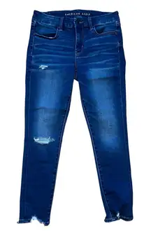 American Eagle Outfitters Womens 10 Blue Distressed Jegging Crop Jeans Denim
