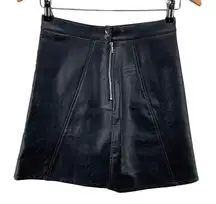 ZARA Skirt Womens XS Black Faux Leather Exposed Zipper Button Closure Lined