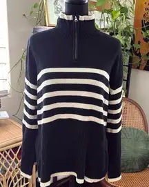 Rails Tessa Black & Ivory Striped Pullover 1/4 Zip High Neck Sweater