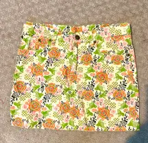 NWOT  funky floral jean mini skirt. Sz 28