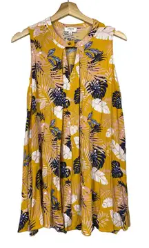 Umgee Tunic Dress Size M Yellow Blue White Boho Floral Leaf Festive Sleeveless‎