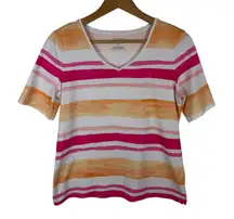 Talbots Watercolor Striped Tee Sz MP Colorful Preppy Soft Stretch Comfy Coastal