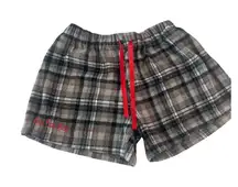 Violet & Brooks Plaid Lounge Shorts Gray/Red Flannel "Fa La La" Embroidery, SZ L