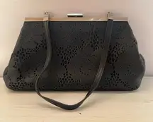 Vintage Express Genuine Leather Purse Cutout Floral Detail‎ Thin Strap Black