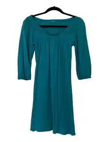 LAmade Teal Green Blue Cotton V-Neck 3/4 Sleeve Pleated Peasant Tunic Size Small