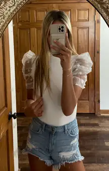 Boutique White Puff Sleeve Bodysuit