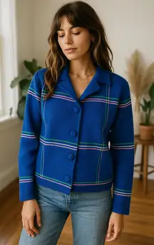 Vintage Zado of California Wool Cardigan Jacket – Blue Neon Plaid