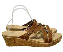 Crocs A-Leigh Brown Leather Open Toe Slip On Cork Wedge Womens Sandal NWOT-W10