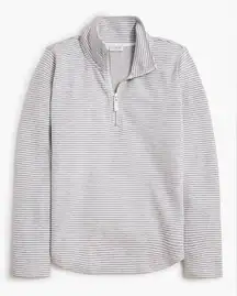 J. Crew Striped Terry Half-zip Pullover Sweatshirt Grey White Preppy Athleisure
