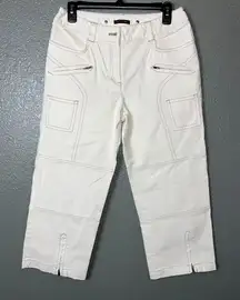 Vintage Bandolino Y2K Cargo Capri Pants Contrast Stitch Moto Utility Size 10