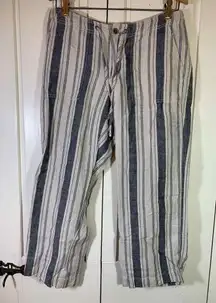 Gap Linen Pant Womens 6R Wide Leg Blue White Stripe Boho Coastal Prep READ‎