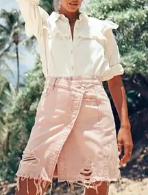 Free People Distressed Asymmetrical Denim Parker Wrap Skirt Pink Size 27