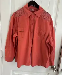 Red Ranch Lace Pearl Snap Button Shirt Women XXL Western Cowgirl Y2K Cowgirl