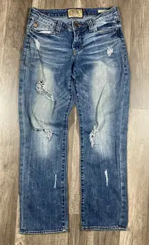 Dear John Bootcut Jeans Womens 27 Blue Playback Straight Leg  Distressed 27x28