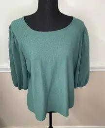 Anthropologie Green Short Sleeve Textured Blouse Size X-Large