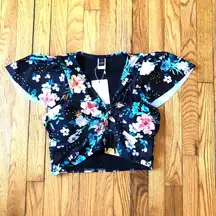 Bloomchic NWT Women's Black Floral Multicolor Swimsuit Bathing Suit Top 14-16