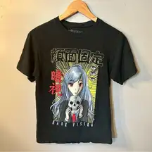 Anime T Shirt Dark Vision Black Size: Small Skull Girl with Blue Hair Cartoon