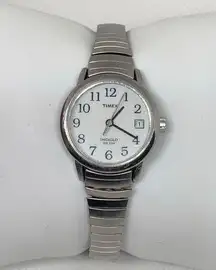 Timex indiglo easy reader silvertone women watch 25mm date quartz analog running