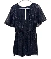 NWT VENUS Women’s Black Sequin Lace Flutter Sleeve Romper Size 6