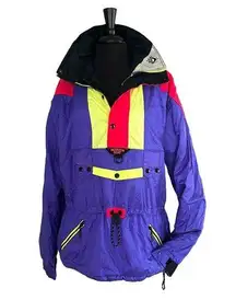 Mountain Goat Colorblock 80s 90s Ski Snow Jacket 1/4 Zip Neon Retro Pullover