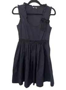 Miu Miu Size 4 US 40 Dress Navy Blue Sleeveless Cotton Rosette Ruffle Bow Italy