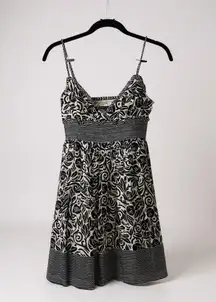 BCBGMaxAzria Black‎ &amp; White Sleeveless Patterned Midi Dress XS