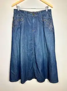 Lauren Jeans Co. Ralph Lauren Women's Size 10 Blue Denim Skirt Embroidered EUC