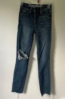 American Eagle Next Level Stretch High Rise Jegging Crop Distressed Blue Jean 0