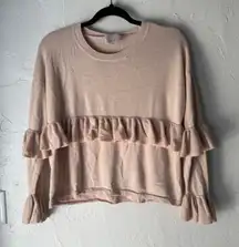 Cinq a Sept Blush Pink Silk Cashmere Ruffle Sweater XS Coquette Romantic