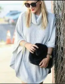 CABI Cowl Neck Poncho Gray Cable Knit Sweater Big Pocket Warm Cozy 3003