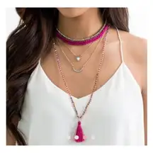 Chloe & Isabel Women's Pink Beaded Tassel Boho Bohemian Adjustable Necklace