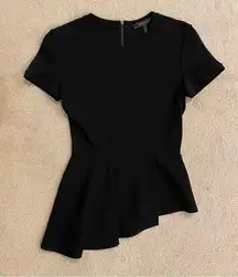 BCBG Harlee Short Sleeve Asymmetrical Peplum Top, Black, Size XS, NWOT