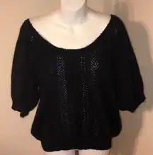 Express Black Shimmer Loose Knit Puff Sleeve Mohair/Wool Blend Sweater Medium
