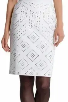 White House Black Market Pencil Skirt Embroidered Studded Lined Ivory Size 4