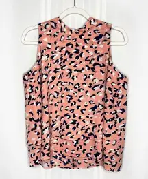 Mud Pie  Sleeveless Animal Cheetah Print Tiered Tank Top Blouse Peachy Pink Blue