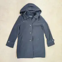 London Fog Single-Breasted Trench Coat Removable Hood Black Medium