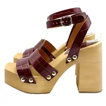 NWT Free People Mallory Brown Leather Clog Platform Ankle Wrap Sandal Size 8 NEW
