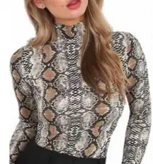 Shein reptile print long sleeve soft blouse with mock turtleneck lightweight siz