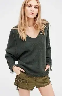 Free People Irresistible Wool Pullover Olive‎ Green Sweater M V-Neck Long Sleeve