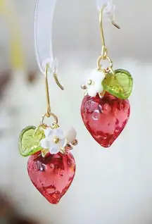 Strawberry Earrings with Gold Accents