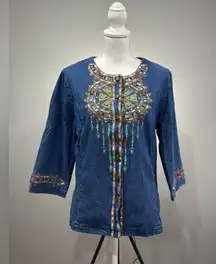Vintage Bob Mackie Tribal Denim Shirt Size L EUC