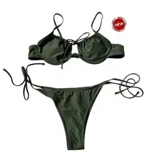 Cider Green 2 Piece Padded Underwired Swimsuit Women Swimwear XL NWOT  | 66-28