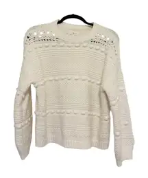 LOFT Lou & Grey Alpaca Blend White Cream Knit Sweater Size Small Bobble Pom Pom
